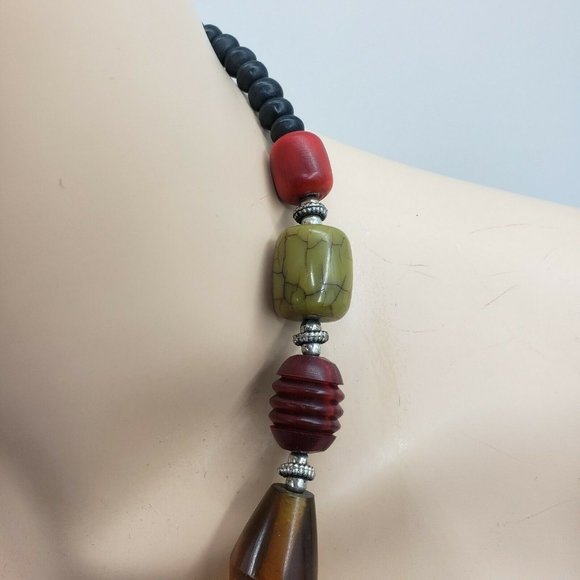 Semi Precious Wooden Curve & Art Bead Necklace - Picture 8 of 11